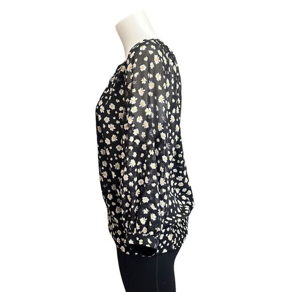 KARL LAGERFELD Floral Blouson Top‎ Puff 3/4 Sleeve Chiffon sz Medium - Picture 3 of 8